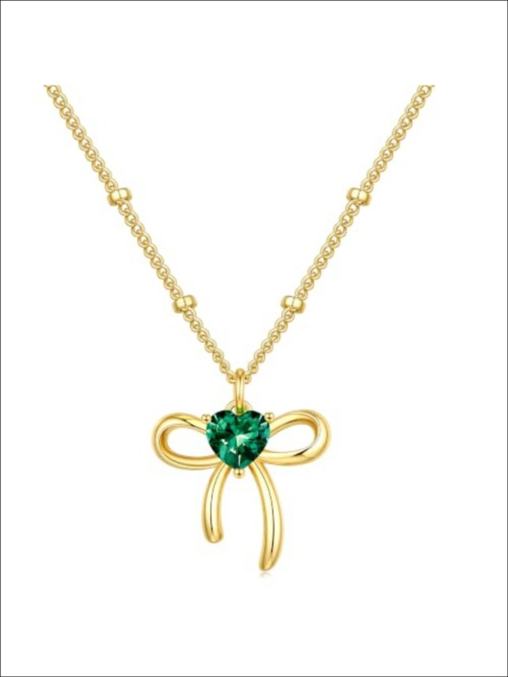 14K Gold Plated Bow Heart May Birthstone Necklace Jewelry Gift for Women